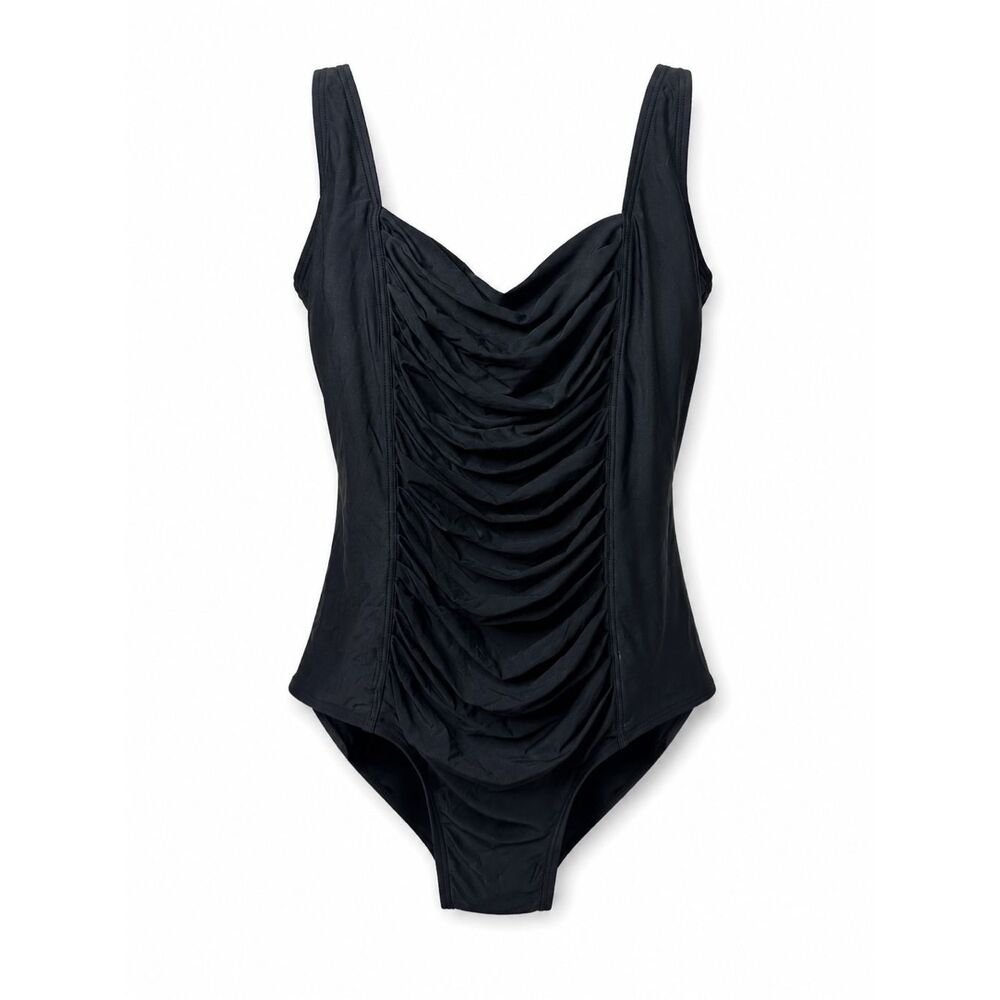 Calvin Klein Black Ruched One Piece Swimsuit Size 16 Tummy Control